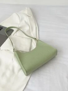 簡約純色縫細節法棍包,適用於女性、新手和白領女工、送給老師的禮物、女士、商務/通勤/工作/辦公室、節日/度假/假期 - 綠色 - 查看 1