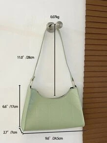 簡約純色縫細節法棍包,適用於女性、新手和白領女工、送給老師的禮物、女士、商務/通勤/工作/辦公室、節日/度假/假期 - 綠色 - 查看 4