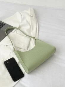 簡約純色縫細節法棍包,適用於女性、新手和白領女工、送給老師的禮物、女士、商務/通勤/工作/辦公室、節日/度假/假期 - 綠色 - 查看 5
