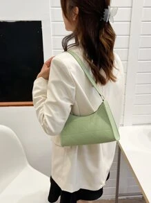 簡約純色縫細節法棍包,適用於女性、新手和白領女工、送給老師的禮物、女士、商務/通勤/工作/辦公室、節日/度假/假期 - 綠色 - 查看 6