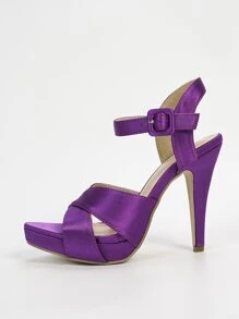 Buckle Decor Cone Heeled Ankle Strap Sandals - Purple - View 3