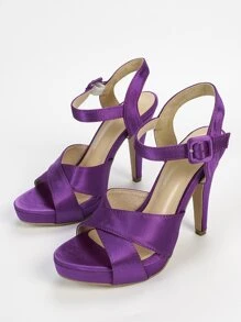 Buckle Decor Cone Heeled Ankle Strap Sandals - Purple - View 5