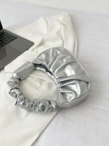 Metallic Minimalist Ruched Bag - Silver - View 2