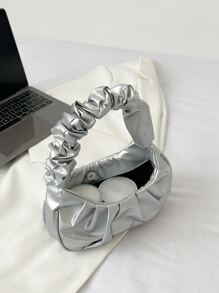 Metallic Minimalist Ruched Bag - Silver - View 3