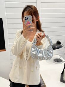 Metallic Minimalist Ruched Bag - Silver - View 5