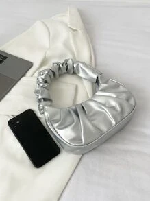 Metallic Minimalist Ruched Bag - Silver - View 6