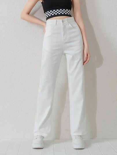 SHEIN EZwear High Waist Straight Leg Jeans