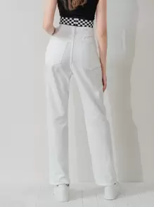 SHEIN EZwear High Waist Straight Leg Jeans - White - View 2