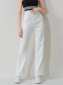 SHEIN EZwear High Waist Straight Leg Jeans - White - View 3