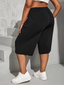 SHEIN EZwear Quần Plus Size Túi màu trơn Giải trí - màu đen - Xem 2