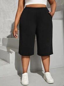 SHEIN EZwear Quần Plus Size Túi màu trơn Giải trí - màu đen - Xem 4