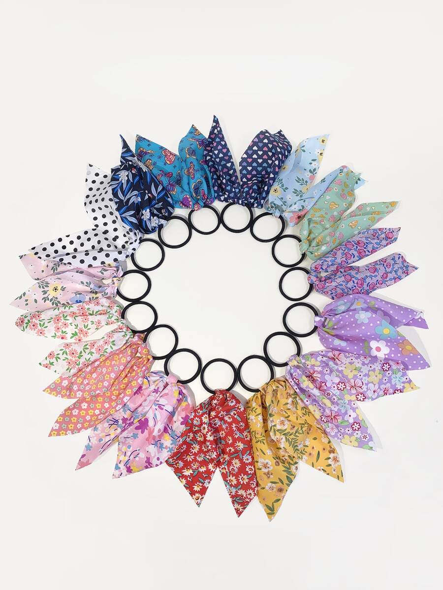 15入組小花印花圍巾頭髮綁帶波希米亞風格 - 彩色 - 查看 1