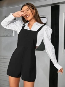 SHEIN Unity 補丁貼口袋背帶連體短褲不帶襯衫 - 黑色 - 查看 3