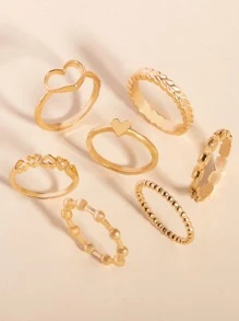 7 chiếc nhẫn trang trí trái tim - Vàng - Xem 2