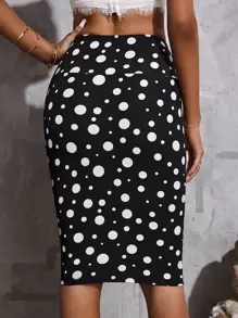 SHEIN Privé 波點圖案寬腰帶半身裙 - 黑與白 - 查看 3