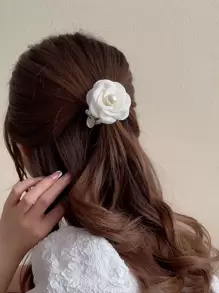 花朵与仿珍珠装饰发带优雅马尾辫固定发带弹性发绳