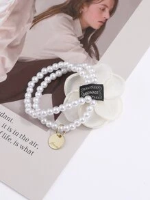 花朵与仿珍珠装饰发带优雅马尾辫固定发带弹性发绳