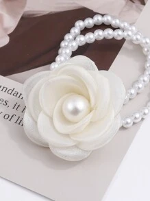 花朵与仿珍珠装饰发带优雅马尾辫固定发带弹性发绳