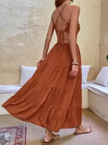 SHEIN LUNE Cami Kleid mit Kreuzgurt, Kreuzgurt auf Rücken, Schlitz, Rüschen