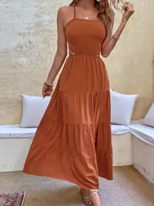 SHEIN LUNE Cami Kleid mit Kreuzgurt, Kreuzgurt auf Rücken, Schlitz, Rüschen