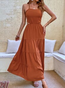 SHEIN LUNE Cami Kleid mit Kreuzgurt, Kreuzgurt auf Rücken, Schlitz, Rüschen