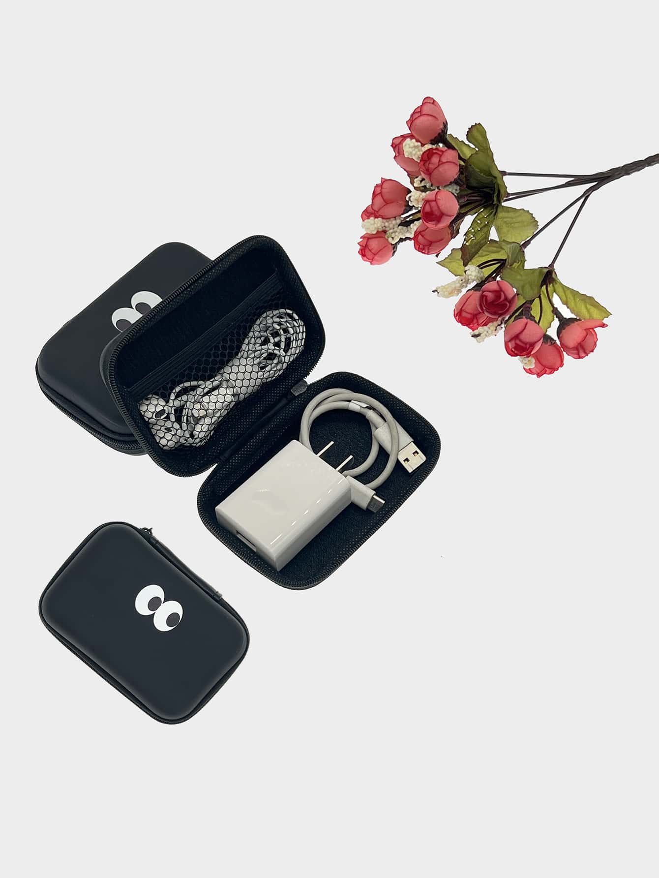 5 Inch Cartoon Graphic Data Cable Storage Bag - Black - View 1