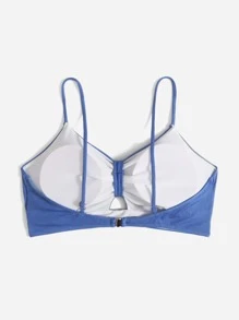 Plus Size Ruched Ribbed Cut Out Bikini Top, For Summer Beach Vacation - Blue - View 2