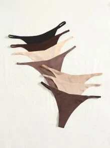 Women Casual Comfy Fabric Thong Panties Multicolor Plain High Stretch, - Multicolor - View 4