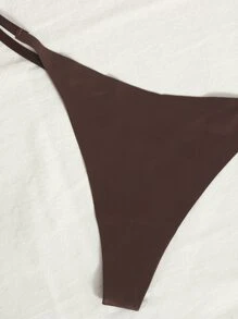 Women Casual Comfy Fabric Thong Panties Multicolor Plain High Stretch, - Multicolor - View 5