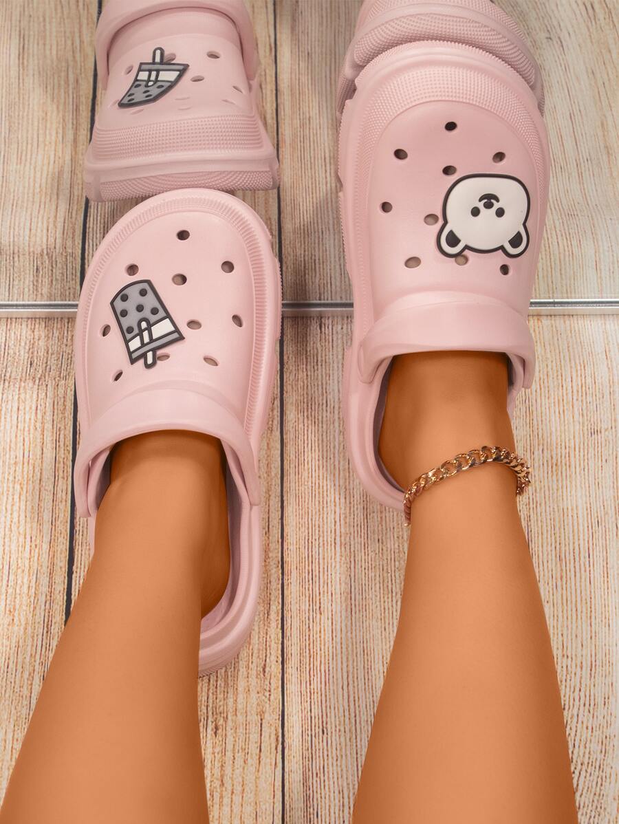 Zuecos de trabajo con estampado de dibujos animados con abertura - Rosa - Ver 1