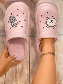 Zuecos de trabajo con estampado de dibujos animados con abertura - Rosa - Ver 3