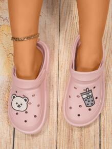 Zuecos de trabajo con estampado de dibujos animados con abertura - Rosa - Ver 4