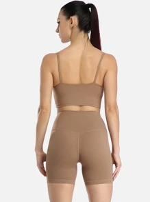 icyzone Solid High Stretch Sports Bra - Khaki - View 4