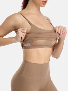 icyzone Solid High Stretch Sports Bra - Khaki - View 6