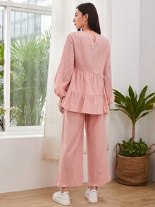 Mulvari Bộ thời trang Nút Cắt ra Viên lá sen màu trơn Giải trí - Màu Hồng baby - Xem 2