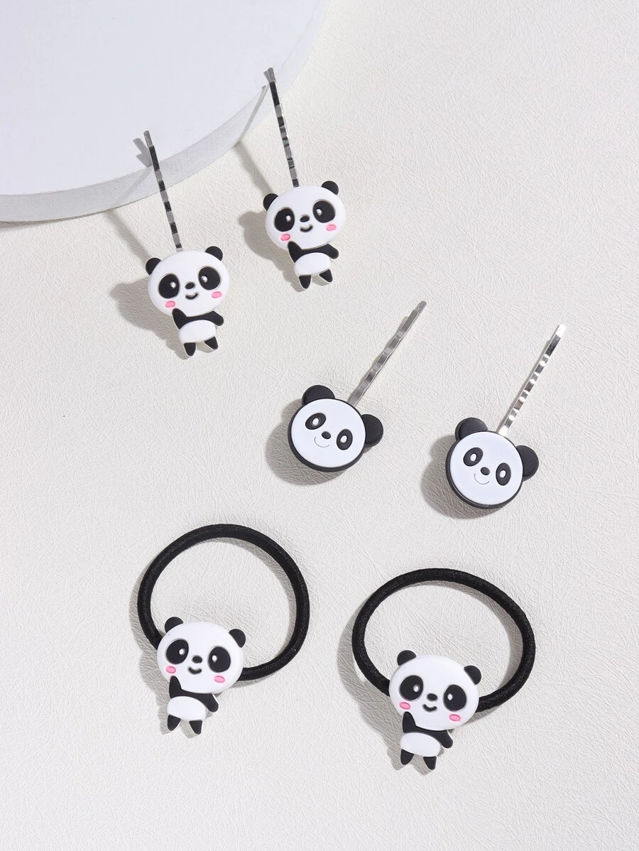 6 piezas Accesorio de pelo con diseño de panda - Blanco - Ver 1