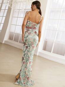 Missord Vestido de vestir con lentejuela en contraste con patrón floral de hombros con cordón de muslo con abertura - Multicolor - Ver 2