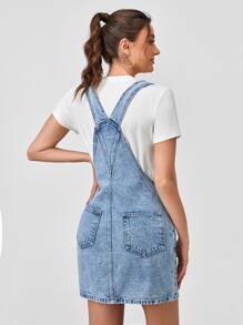 SHEIN EZwear Váy denim nữ Nút Túi màu trơn Sẵn sàng - Rửa nhẹ - Xem 2