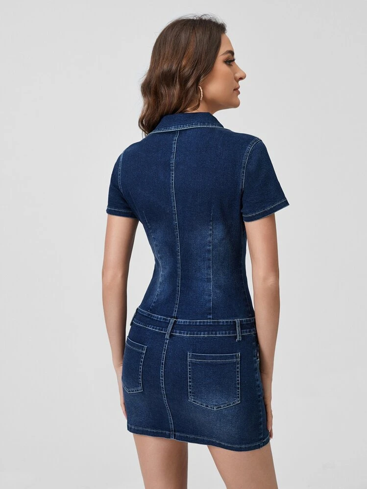 Lazutom Abito Chemisier In Denim Con Bottoni E Maniche Corte - Casual Donna, Lavabile In Lavatrice