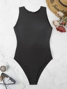 Swim Vcay Summer Beach Ribbed Knit Tie Backless One Piece Swimsuit - Black - View 7