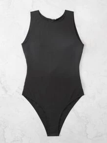 Swim Vcay Summer Beach Ribbed Knit Tie Backless One Piece Swimsuit - Black - View 4