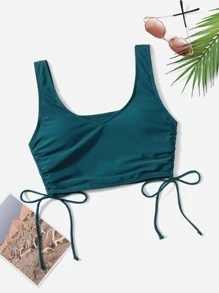 SHEIN Swim Summer Beach Drawstring Side Bikini Top - Teal Blue - View 1