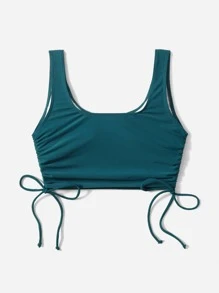SHEIN Swim Summer Beach Drawstring Side Bikini Top - Teal Blue - View 2