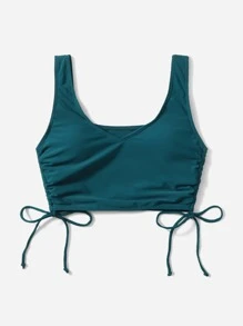 SHEIN Swim Summer Beach Drawstring Side Bikini Top - Teal Blue - View 5