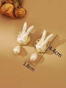 兔子頭和人造珍珠裝飾耳環 - 白色 - 查看 3