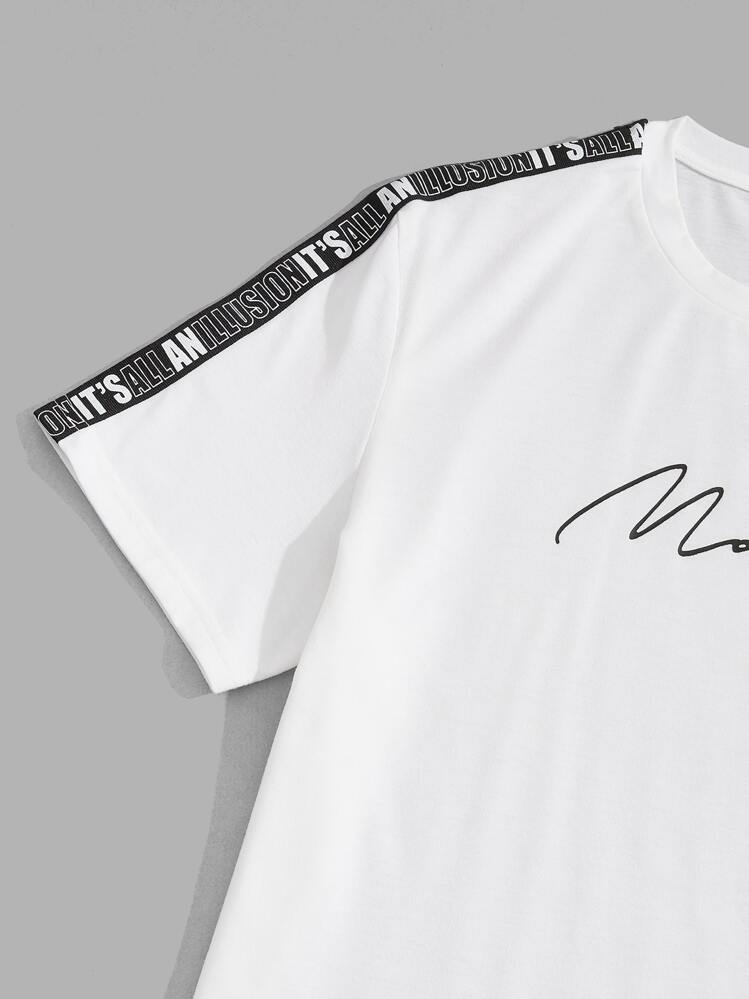 Manfinity VCAY Homens Camiseta Fita de Padrão de letra Painel - Branco - Ver 4