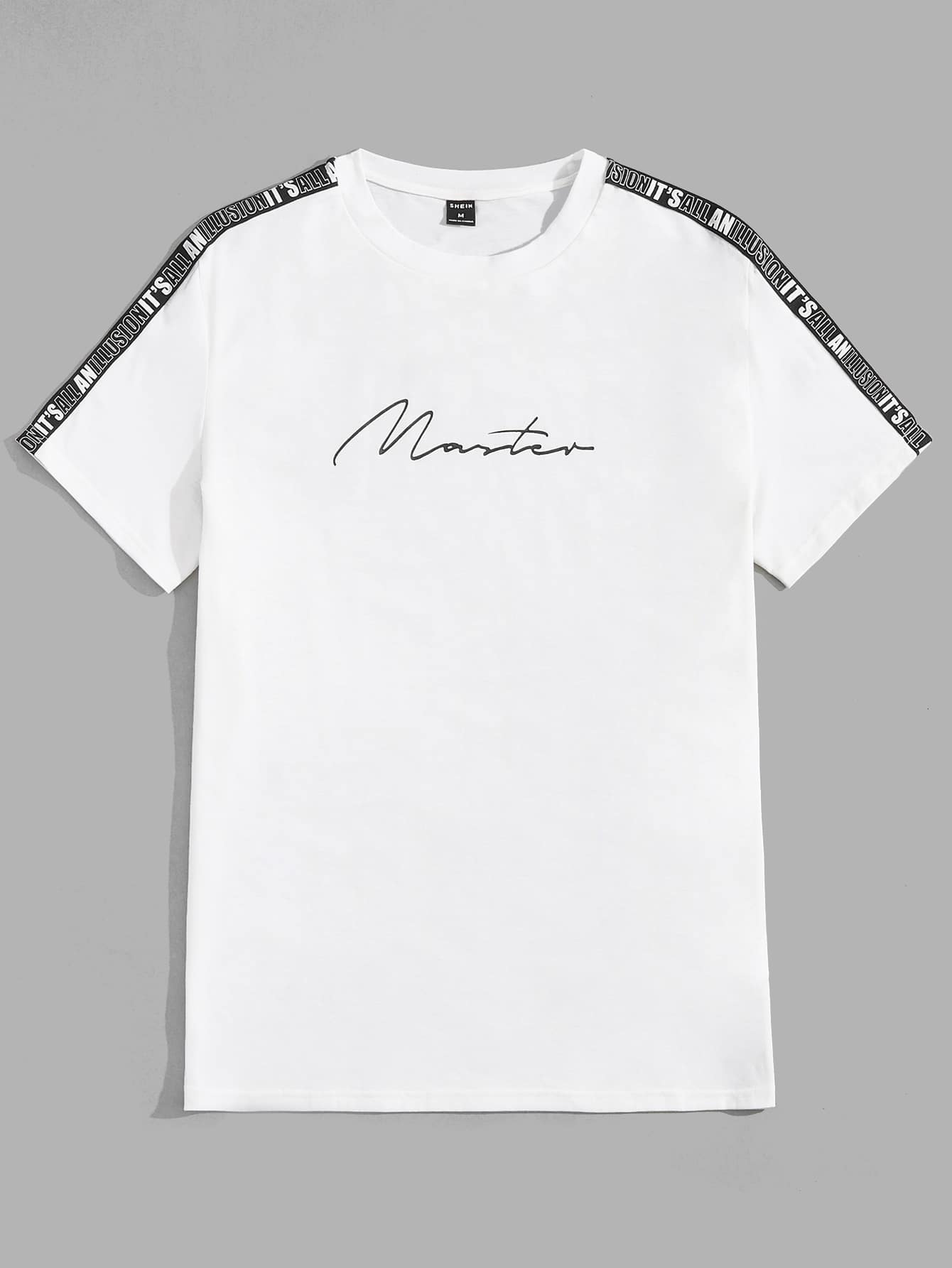 Manfinity VCAY Homens Camiseta Fita de Padrão de letra Painel - Branco - Ver 5