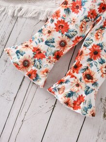 SHEIN 嬰兒向日葵圖案荷葉邊吊帶喇叭連身褲 - 彩色 - 查看 5