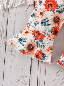 SHEIN 嬰兒向日葵圖案荷葉邊吊帶喇叭連身褲 - 彩色 - 查看 6