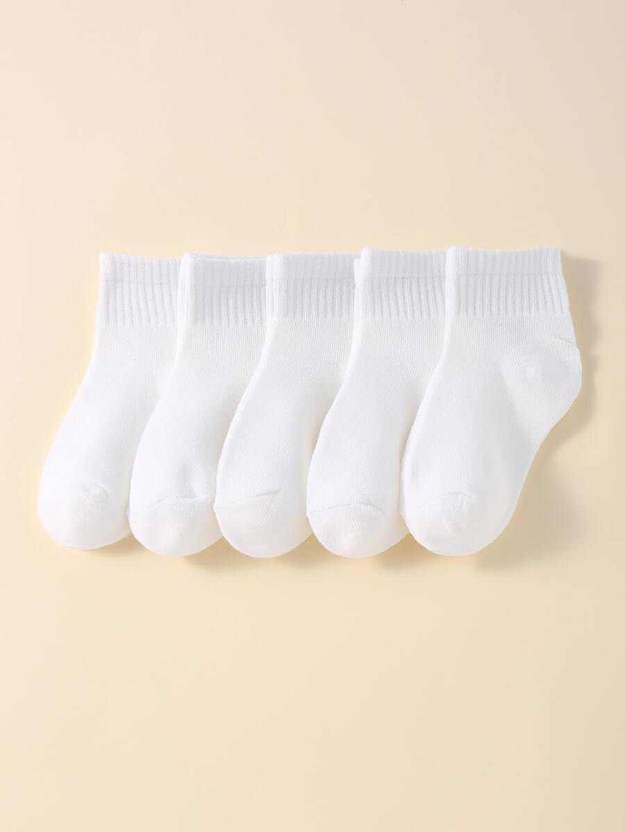 5雙兒童素色中筒襪 - 白色 - 查看 1